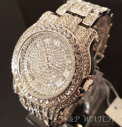 Iced out White Gold Techno Pave Bling Simulated Diamond Watch - FANATICS365