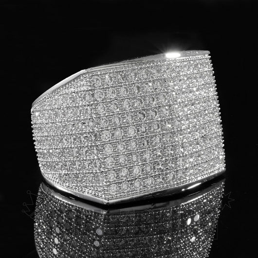 18K White Gold 19mm ICED OUT 360 Simulated Lab Diamond Band MICROPAVE Ring - FANATICS365