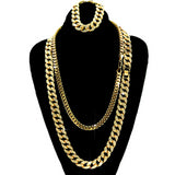 Gold Iced Out Lab Diamond Necklace 15mm 30" 24" Miami Cuban Link Chain, Bracelet - FANATICS365