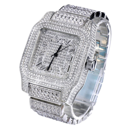 Luxury Iced Out Techno Pave Silver Tone Watch - FANATICS365