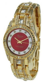 Iced Hip Hop CZ Crystal 14K Gold Plated Metal Geneva Red Ruby Dial Watch - FANATICS365