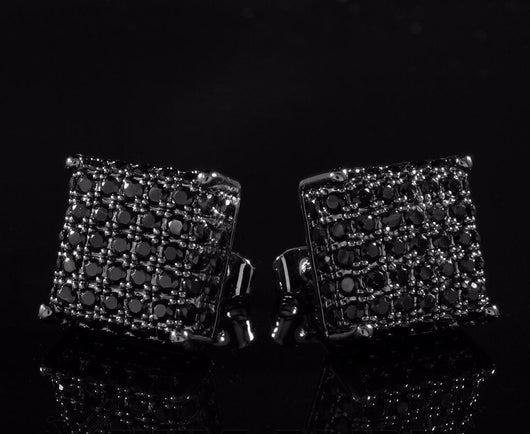 18k Black Gold ICED OUT AAA Lab Diamond Micropave Square Stud Earrings 8M - FANATICS365