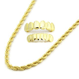 14K GP 4mm 24" Rope Necklace Chain And Grillz Set - FANATICS365