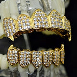 18k CZ Iced-Out Micro Pave Gold Plated Fangs Grillz Set - FANATICS365