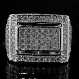 18K White Gold Silver Iced Out Championship Bling MICROPAVE CZ Ring - FANATICS365