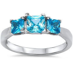 3 Princess Cut Elegant Blue Topaz .925 Sterling Silver Ring - FANATICS365